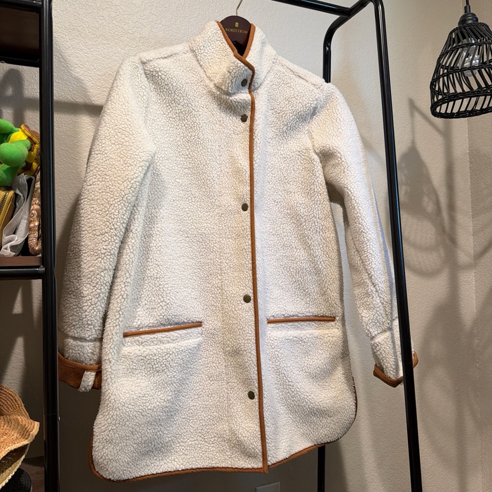 Old Navy Cream Teddy Jacket with Brown Trim